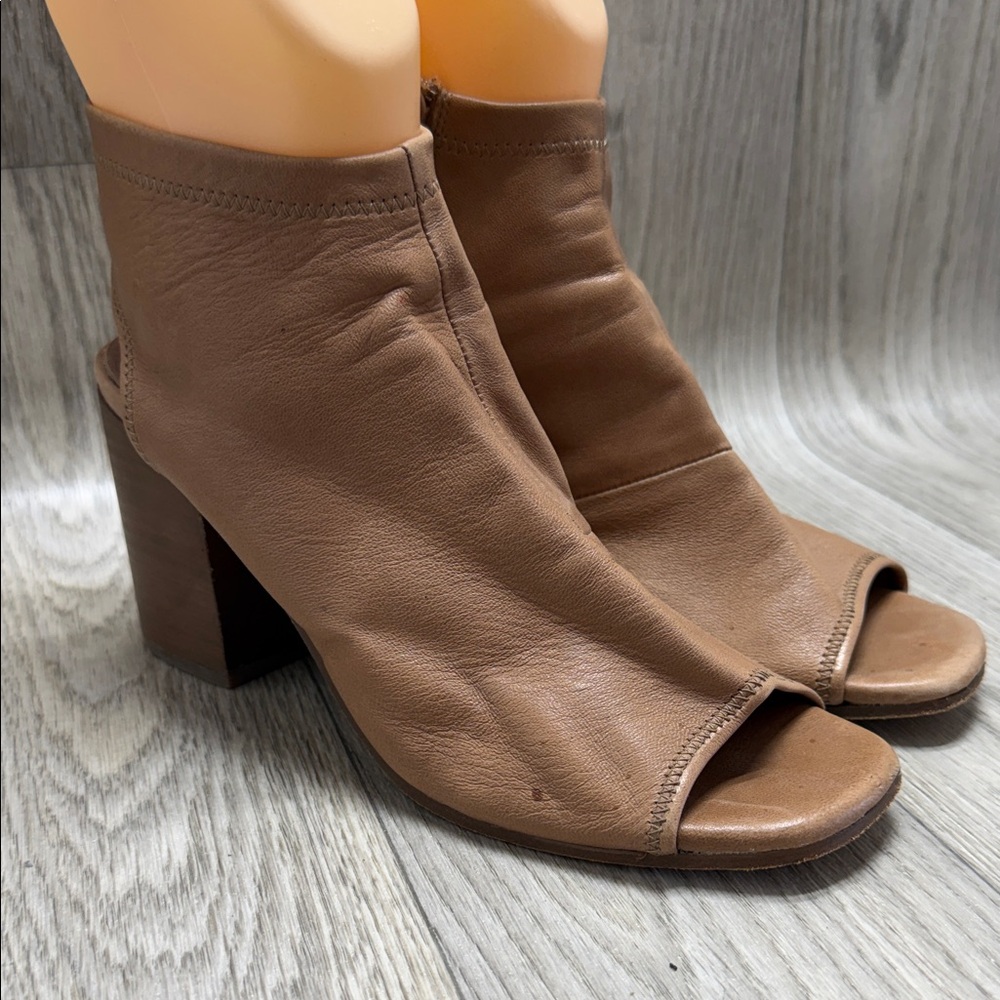 Steven By Steve Madden Tan Peep Toe Booties